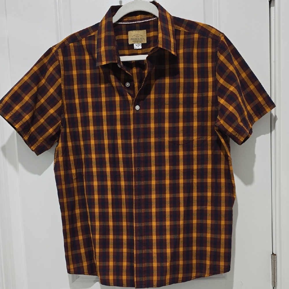 ROEBUCK&CO. Men's Plaid Short Sleeve Shirt
